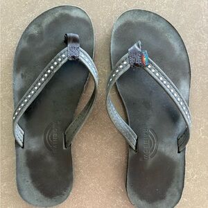 Rainbow Black Studded Strap Flip Flops with Small Rainbow Tab